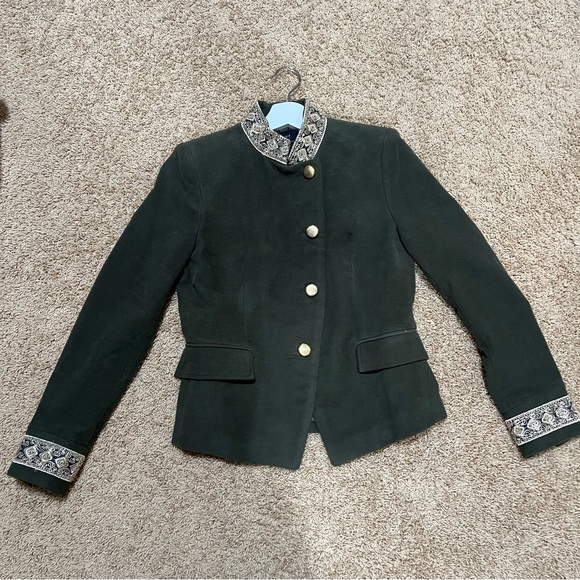 NWT ZARA Military Jacket Embroidered High Neck Coat Green M - Picture 4 of 12